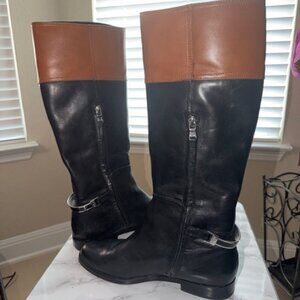 Ralph Lauren Two Toned Black/Brown Leather Riding Boots with Silver Spurs Sz 7.5